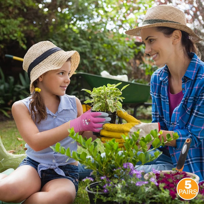 KDK 5 Pairs Kids Gardening Gloves Yard Work Gloves Children Soft Safety Rubber Coated Glove for Toddlers Youth Girls Boys Children (3-5yr S) - Image 2